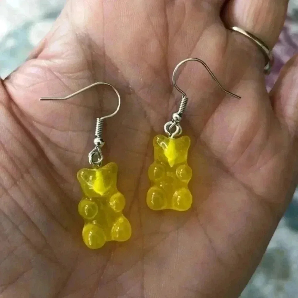 Yellow Gummy Bear Resin Earrings NWT - Picture 3 of 3